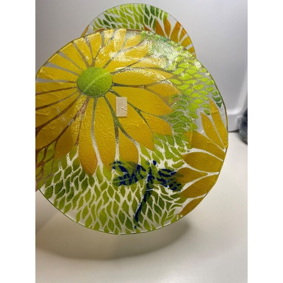 Sydenstricker Fused Glass Plate Handmade signed Orange Flower & Dragonfly - Picture 4 of 9